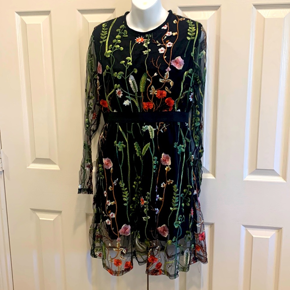Floral Mesh Embroidery Overlay Dress